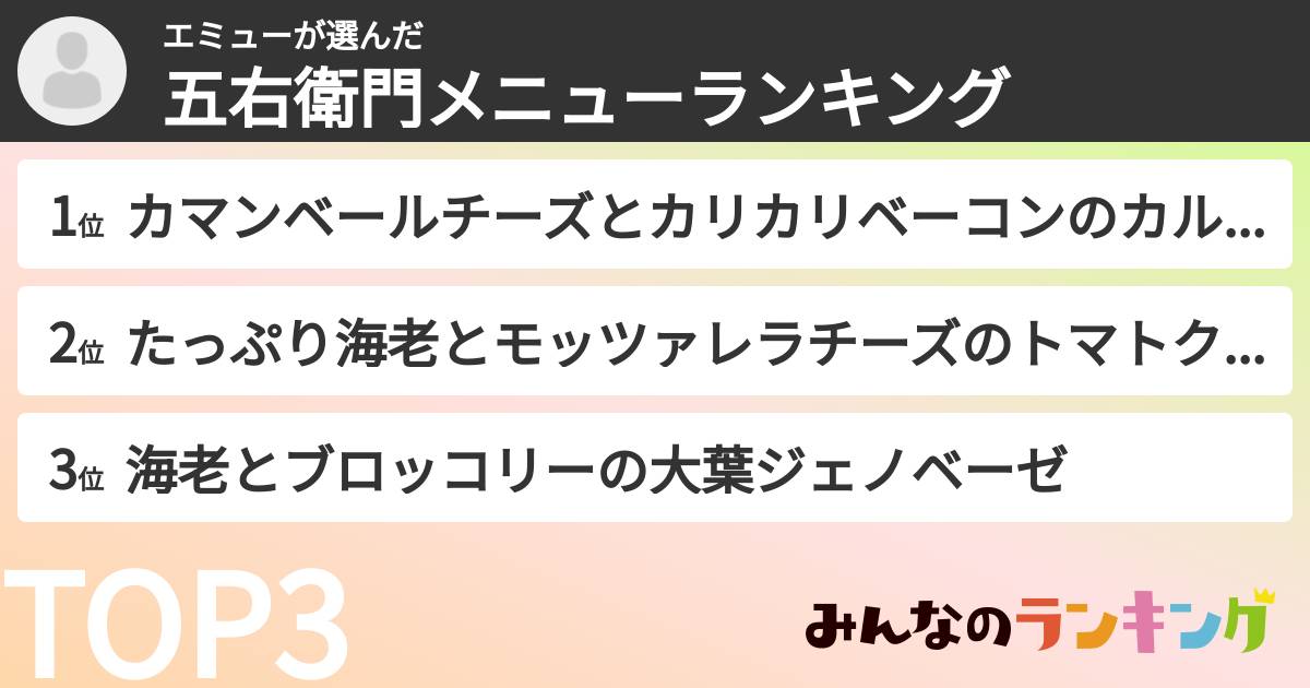 エミューさんの「五右衛門メニューランキング」