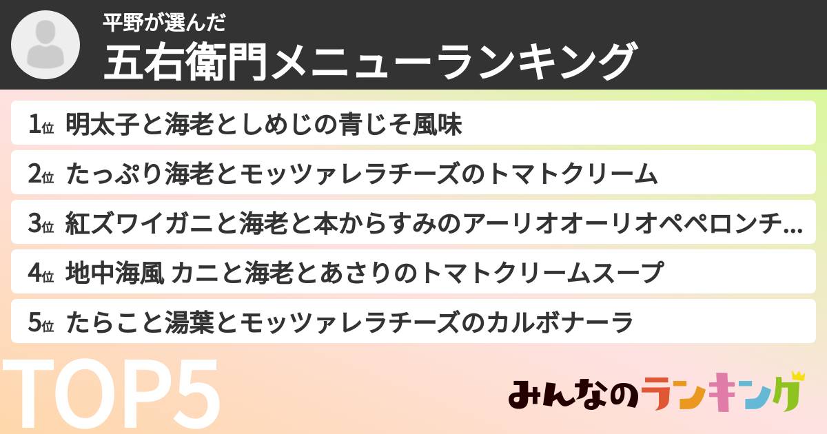 平野さんの「五右衛門メニューランキング」