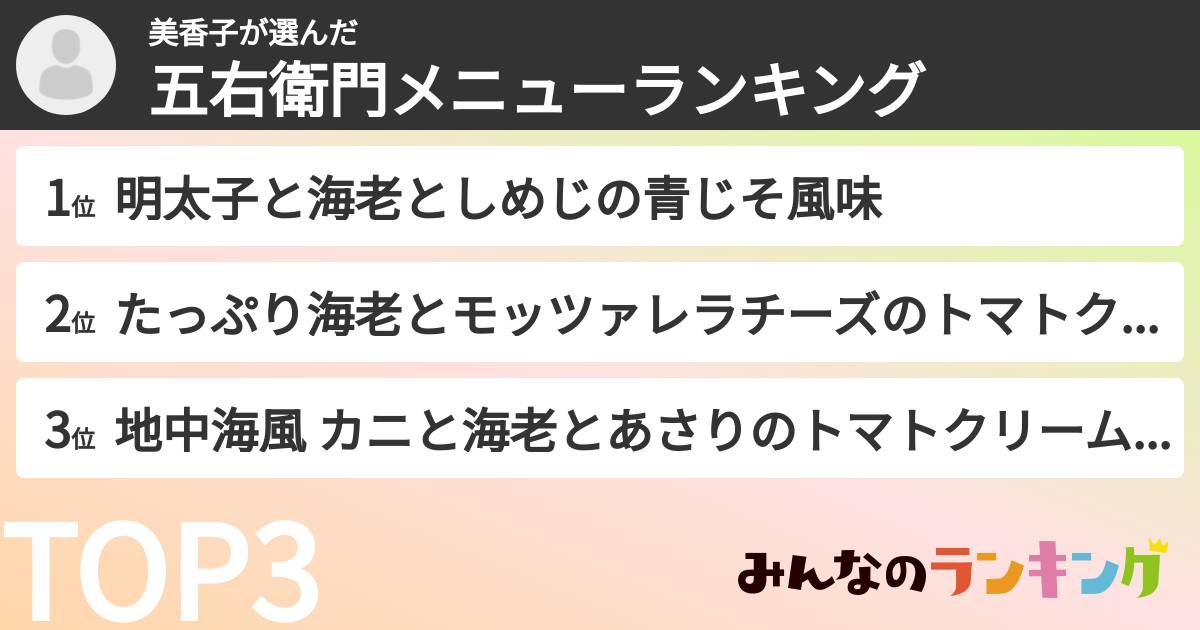 美香子さんの「五右衛門メニューランキング」