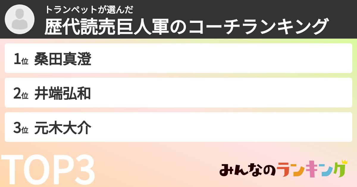 トランペットさんの「歴代読売巨人軍のコーチランキング」