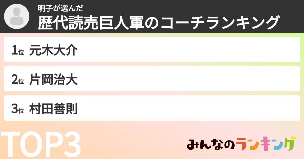 明子さんの「歴代読売巨人軍のコーチランキング」