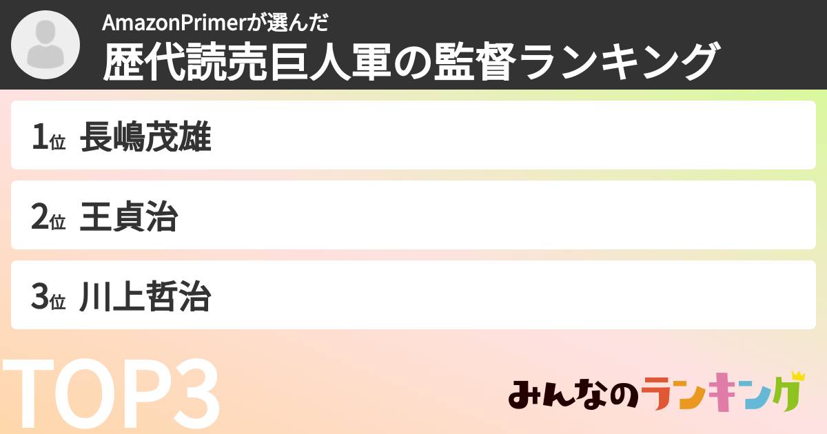 AmazonPrimerさんの「歴代読売巨人軍の監督ランキング」