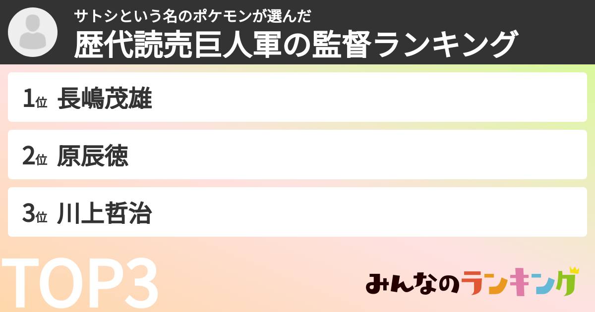 サトシという名のポケモンさんの「歴代読売巨人軍の監督ランキング」
