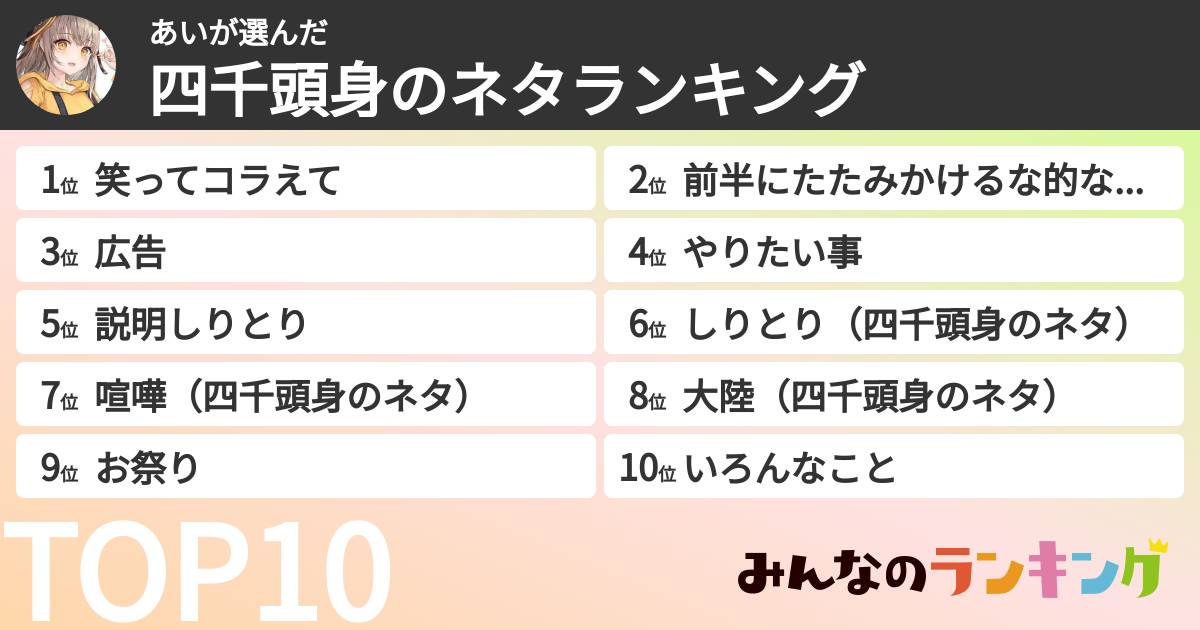 あいさんの「四千頭身のネタランキング」