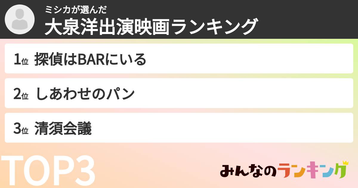 ミシカさんの「大泉洋出演映画ランキング」