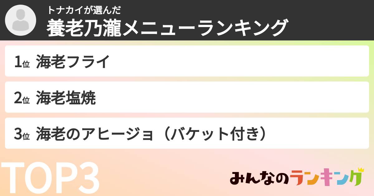 トナカイさんの「養老乃瀧メニューランキング」