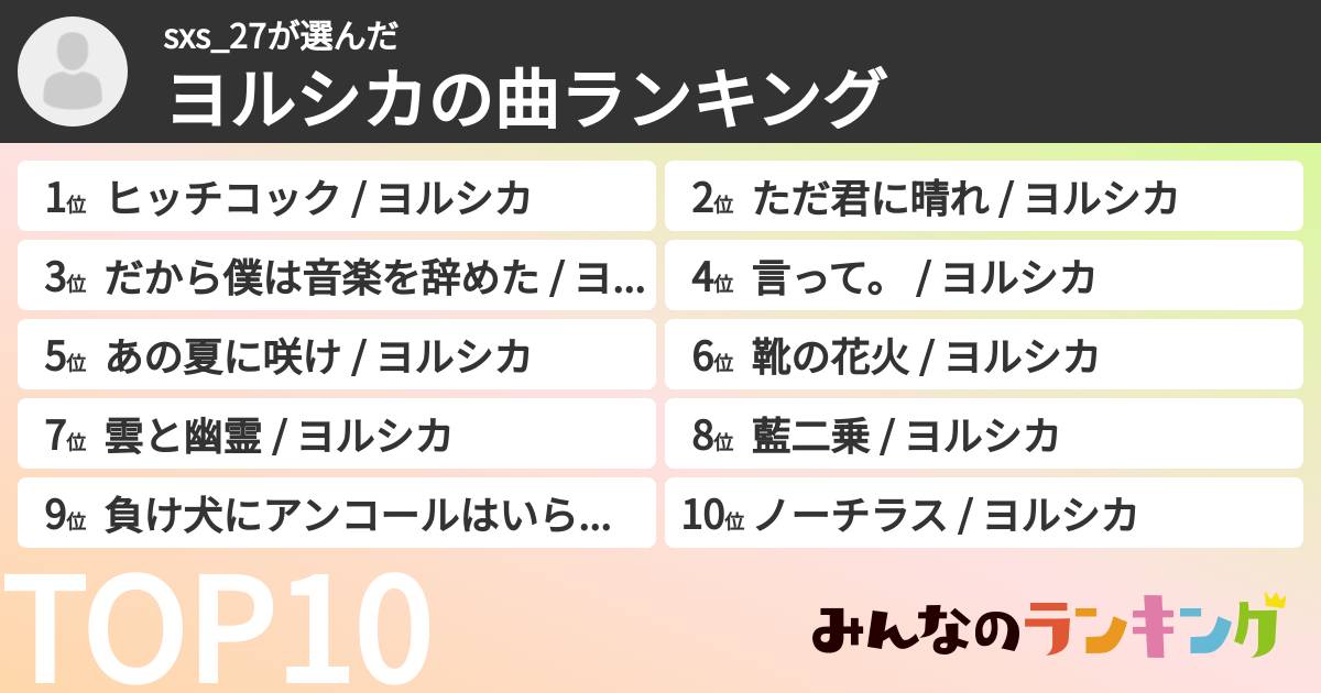 sxs_27さんの「ヨルシカの曲ランキング」