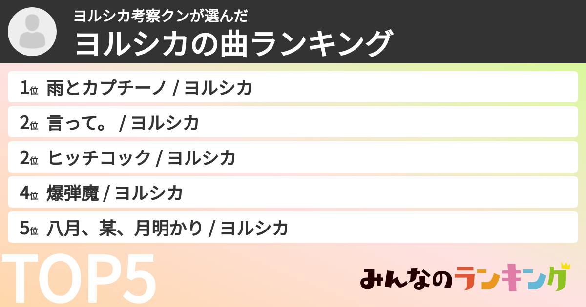ヨルシカ考察クンさんの「ヨルシカの曲ランキング」