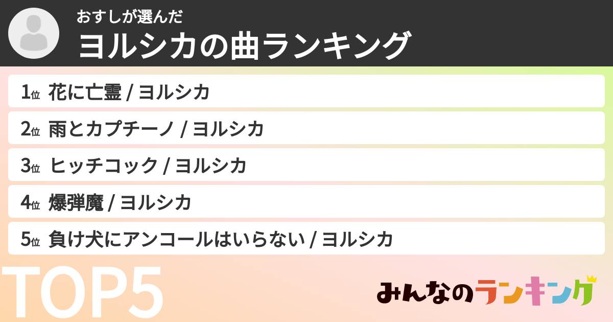 おすしさんの「ヨルシカの曲ランキング」