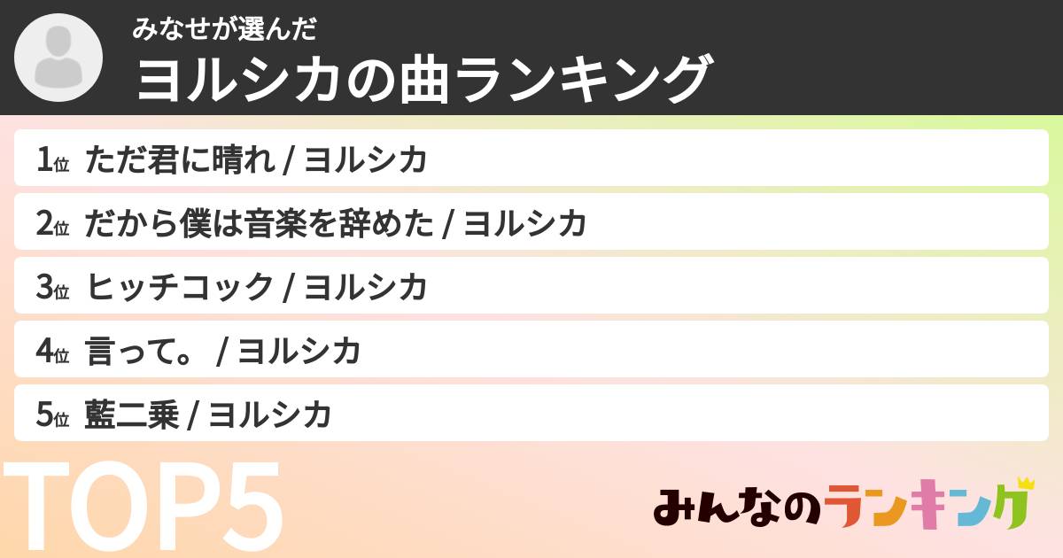みなせさんの「ヨルシカの曲ランキング」