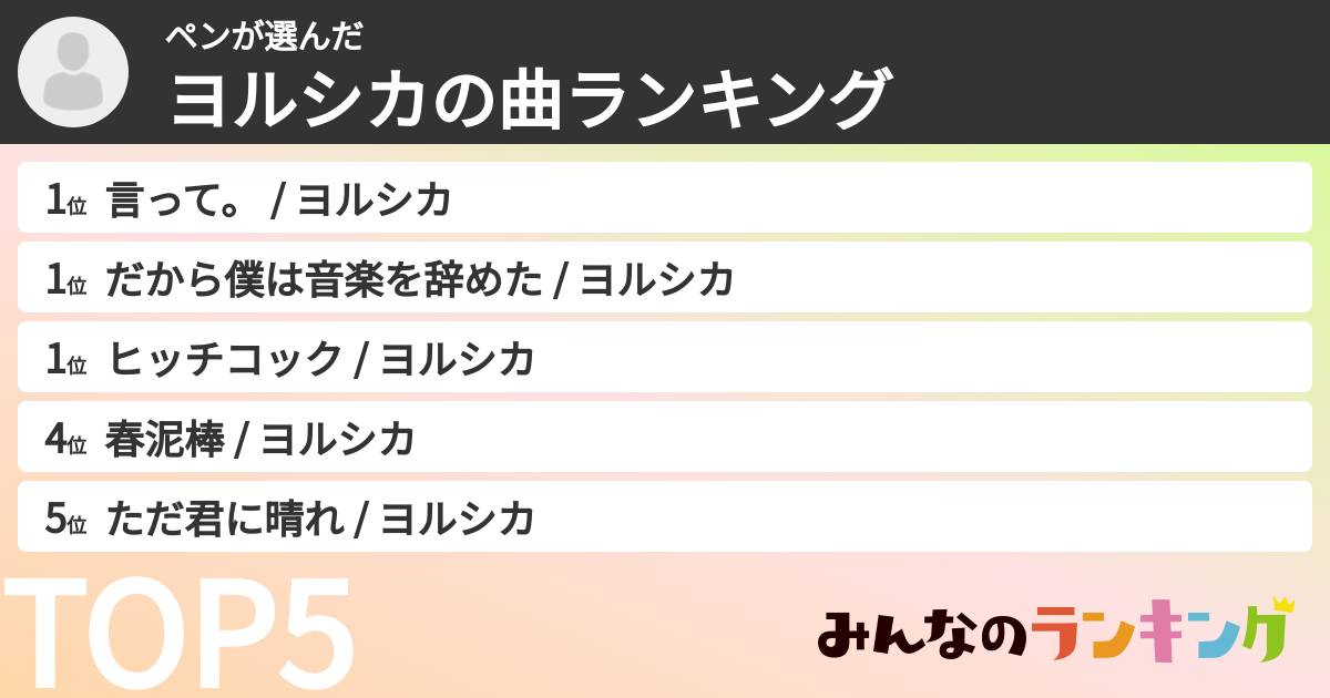 ペンさんの「ヨルシカの曲ランキング」