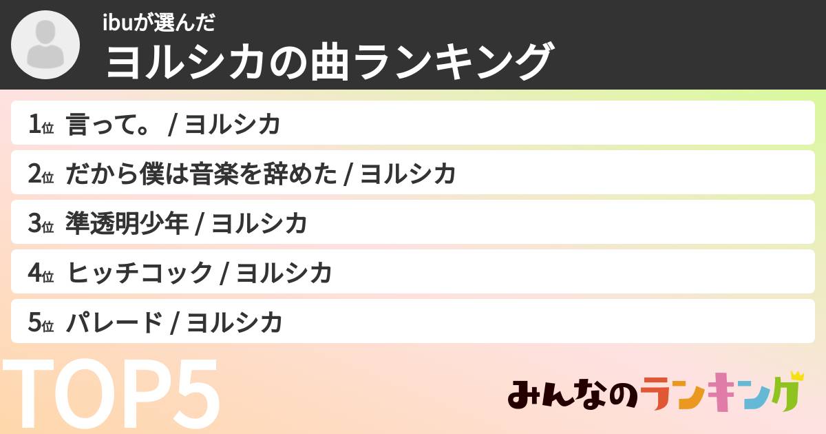 ibuさんの「ヨルシカの曲ランキング」