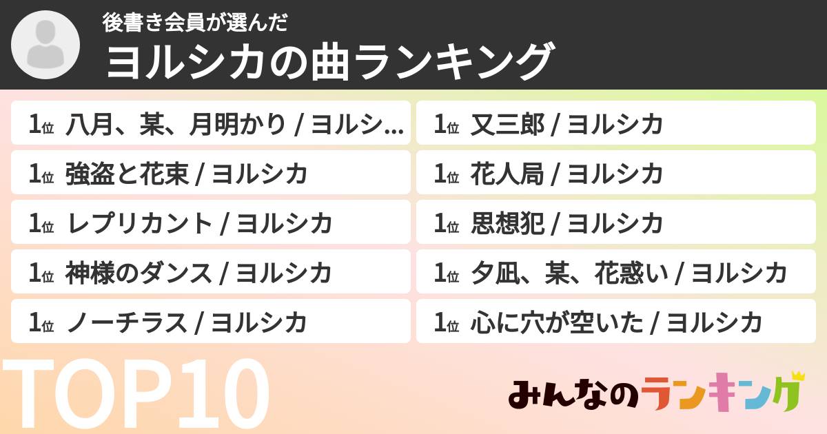 後書き会員さんの「ヨルシカの曲ランキング」
