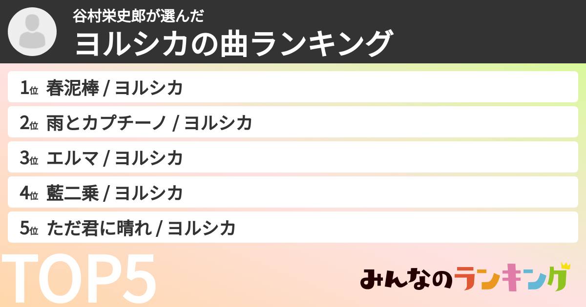 谷村栄史郎さんの「ヨルシカの曲ランキング」