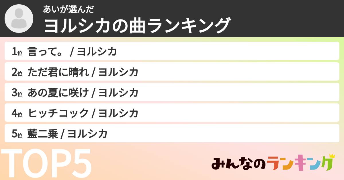 あいさんの「ヨルシカの曲ランキング」