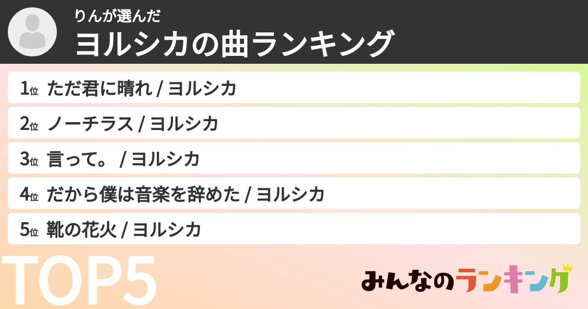 りんさんの「ヨルシカの曲ランキング」