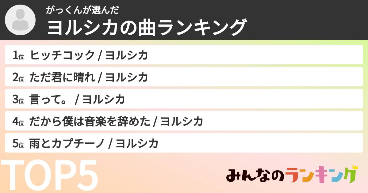 がっくんさんの「ヨルシカの曲ランキング」