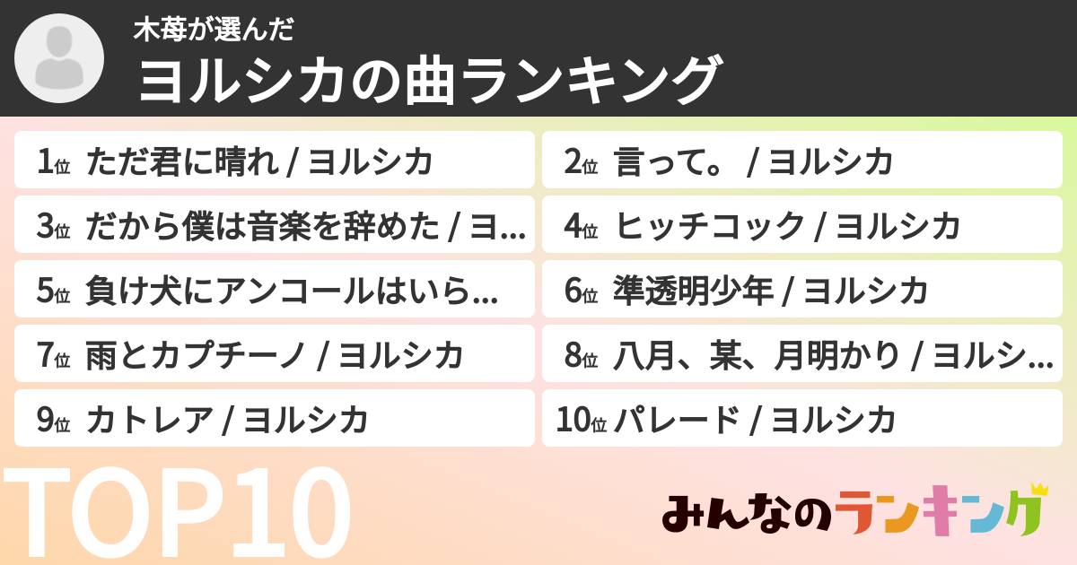 木苺さんの「ヨルシカの曲ランキング」