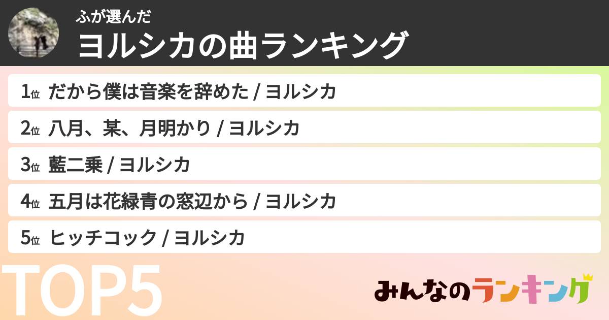 ふさんの「ヨルシカの曲ランキング」