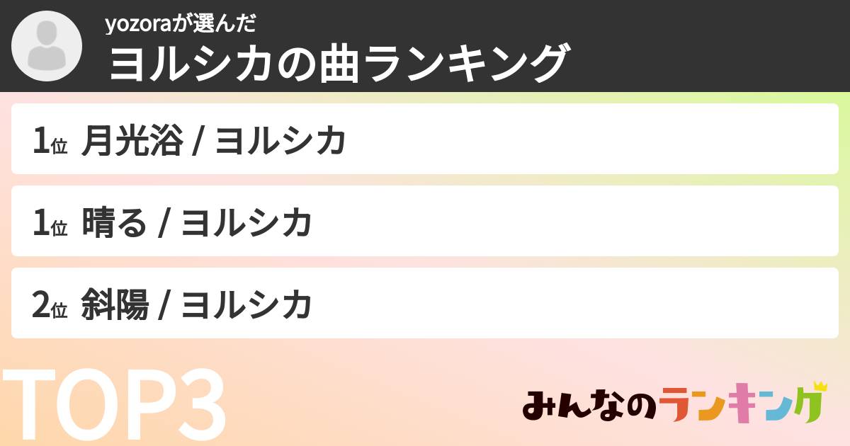 yozoraさんの「ヨルシカの曲ランキング」