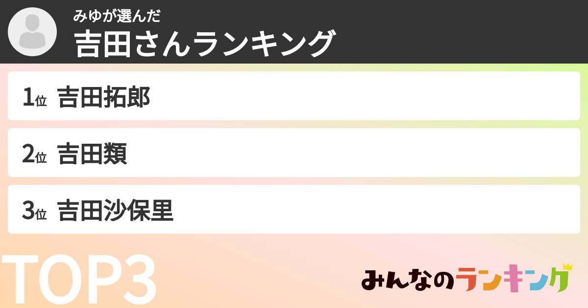 みゆさんの「吉田さんランキング」