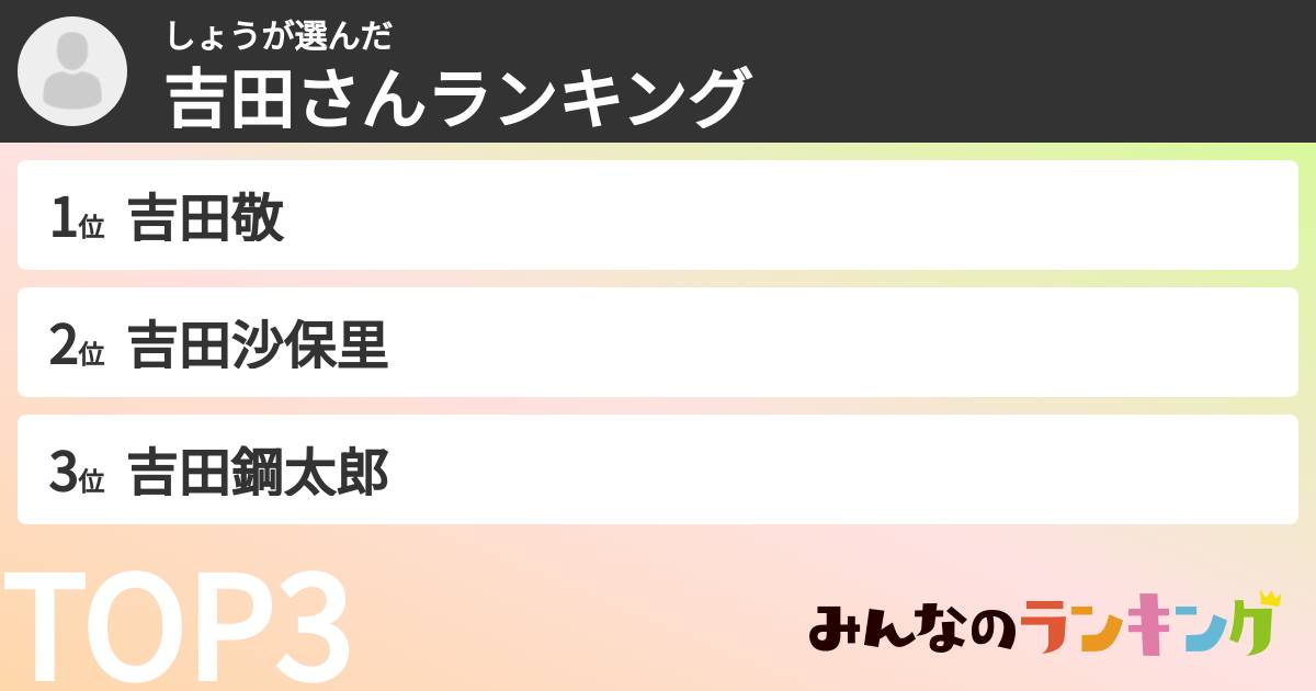 しょうさんの「吉田さんランキング」