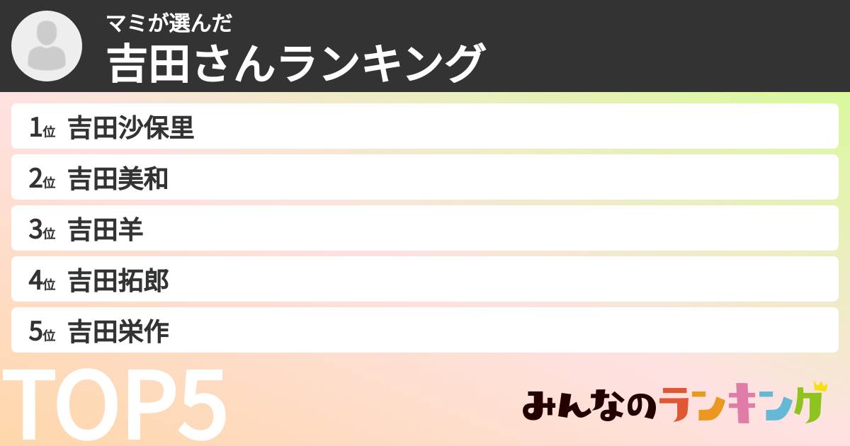 マミさんの「吉田さんランキング」