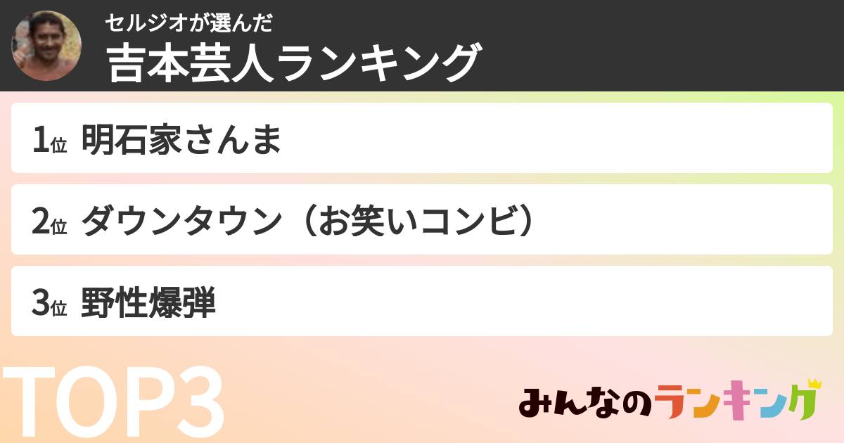 セルジオさんの「吉本芸人ランキング」