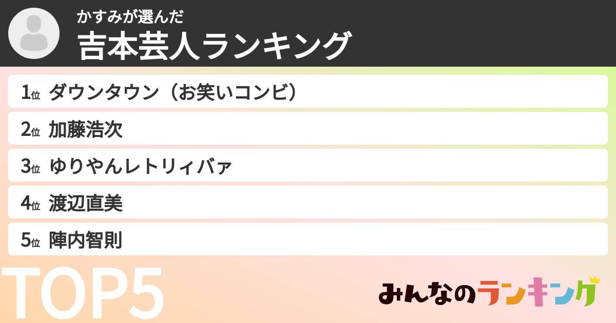 かすみさんの「吉本芸人ランキング」