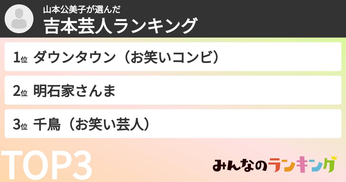 山本公美子さんの「吉本芸人ランキング」