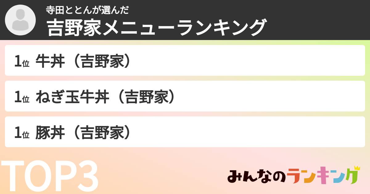 寺田ととんさんの「吉野家メニューランキング」