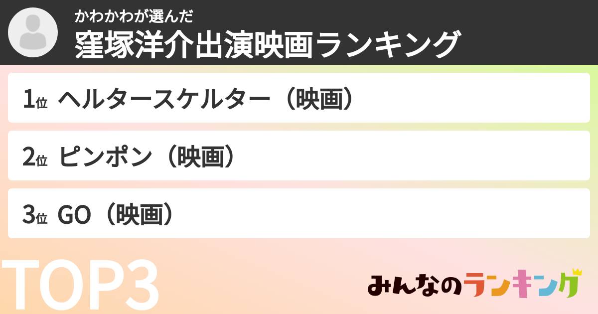 かわかわさんの「窪塚洋介出演映画ランキング」