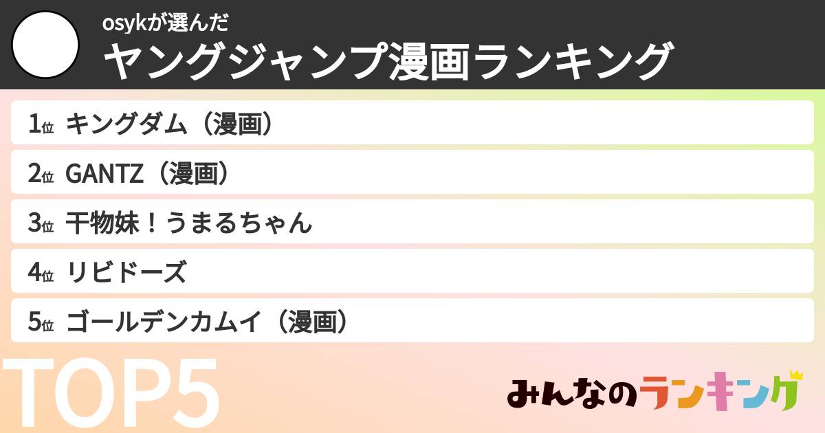 osykさんの「ヤングジャンプ漫画ランキング」