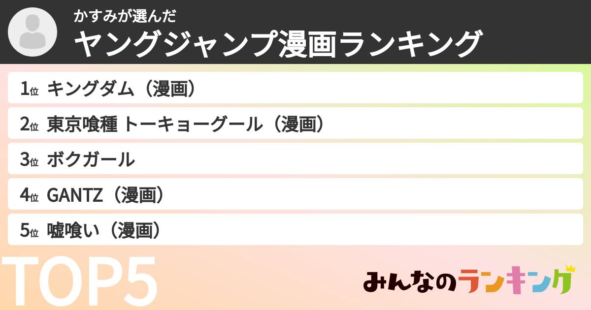 かすみさんの「ヤングジャンプ漫画ランキング」