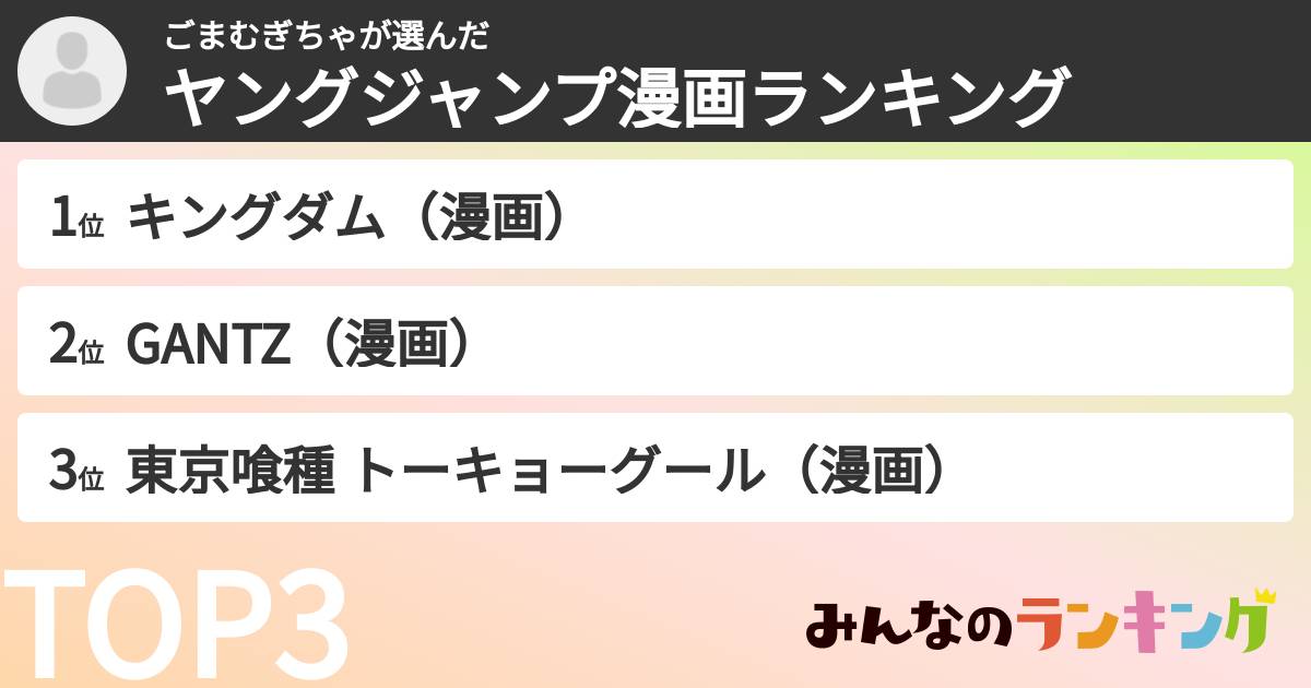 ごまむぎちゃさんの「ヤングジャンプ漫画ランキング」