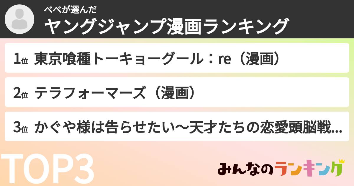 べべさんの「ヤングジャンプ漫画ランキング」