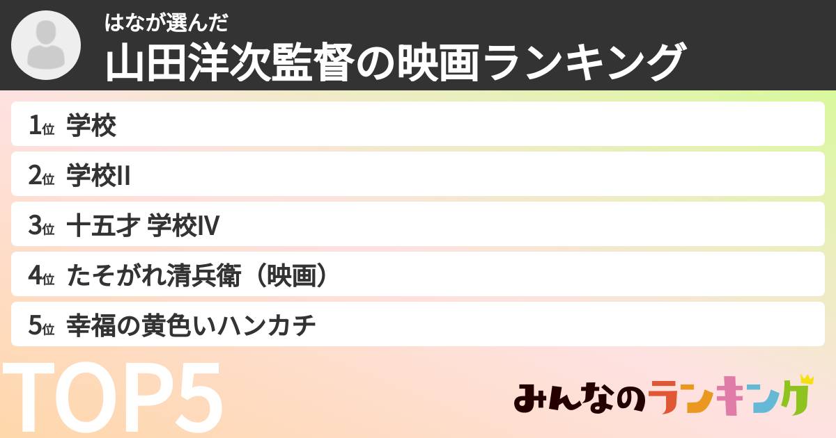 はなさんの「山田洋次監督の映画ランキング」