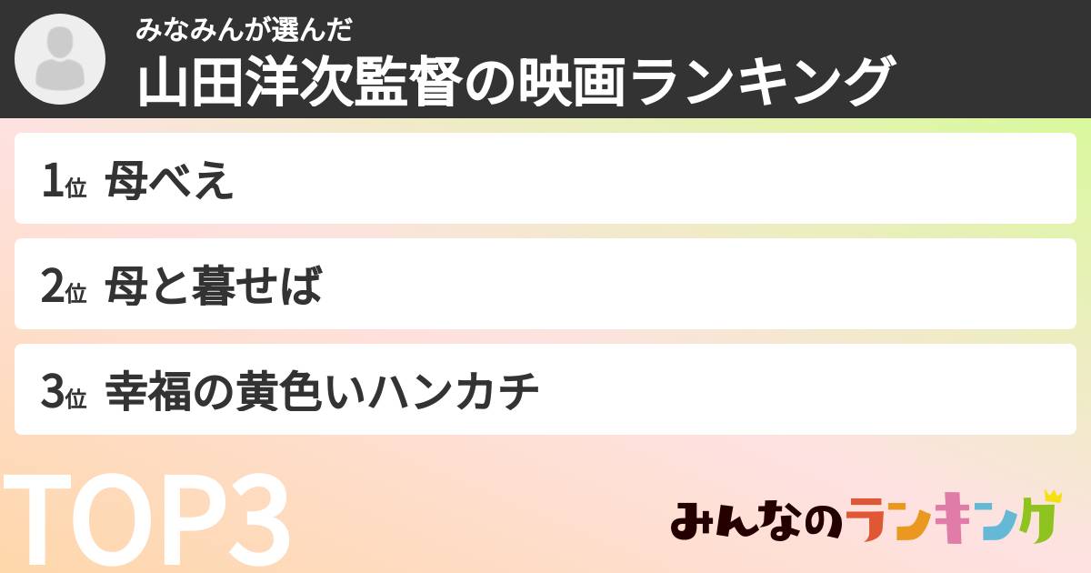 みなみんさんの「山田洋次監督の映画ランキング」