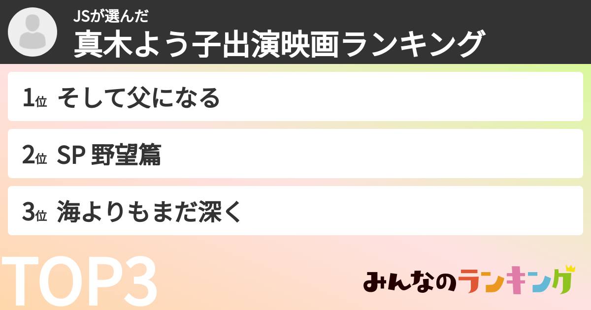JSさんの「真木よう子出演映画ランキング」