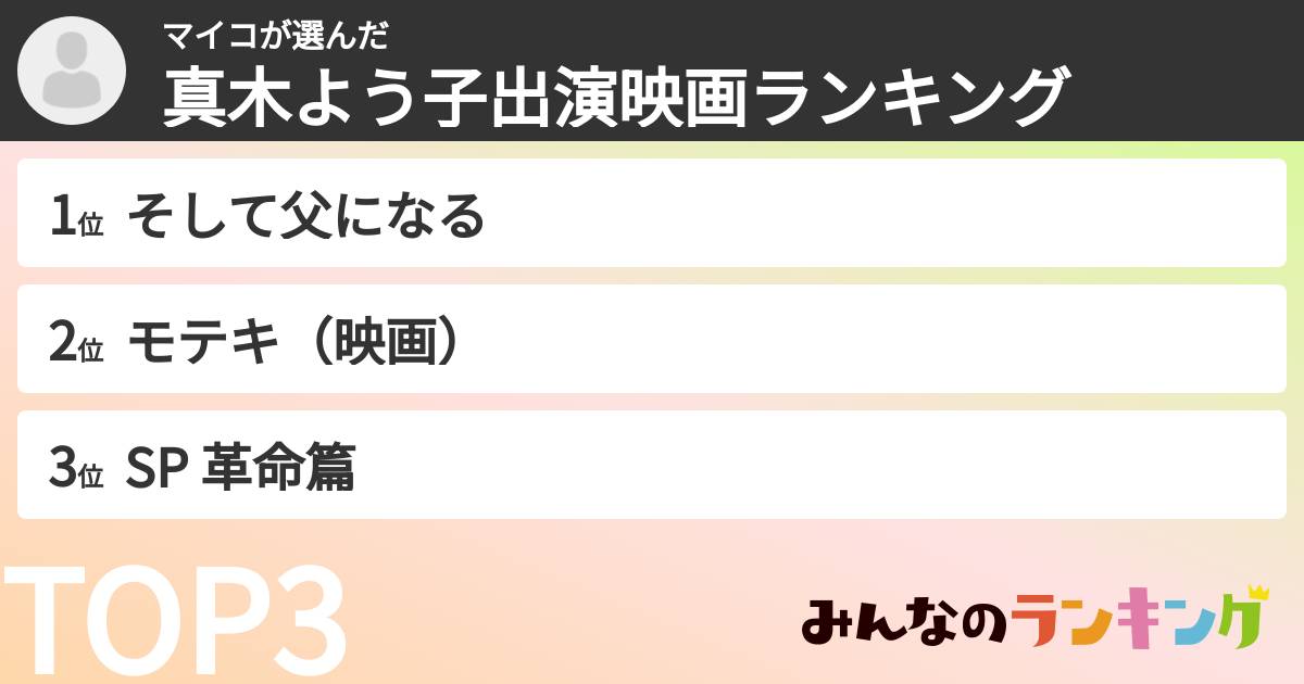 マイコさんの「真木よう子出演映画ランキング」