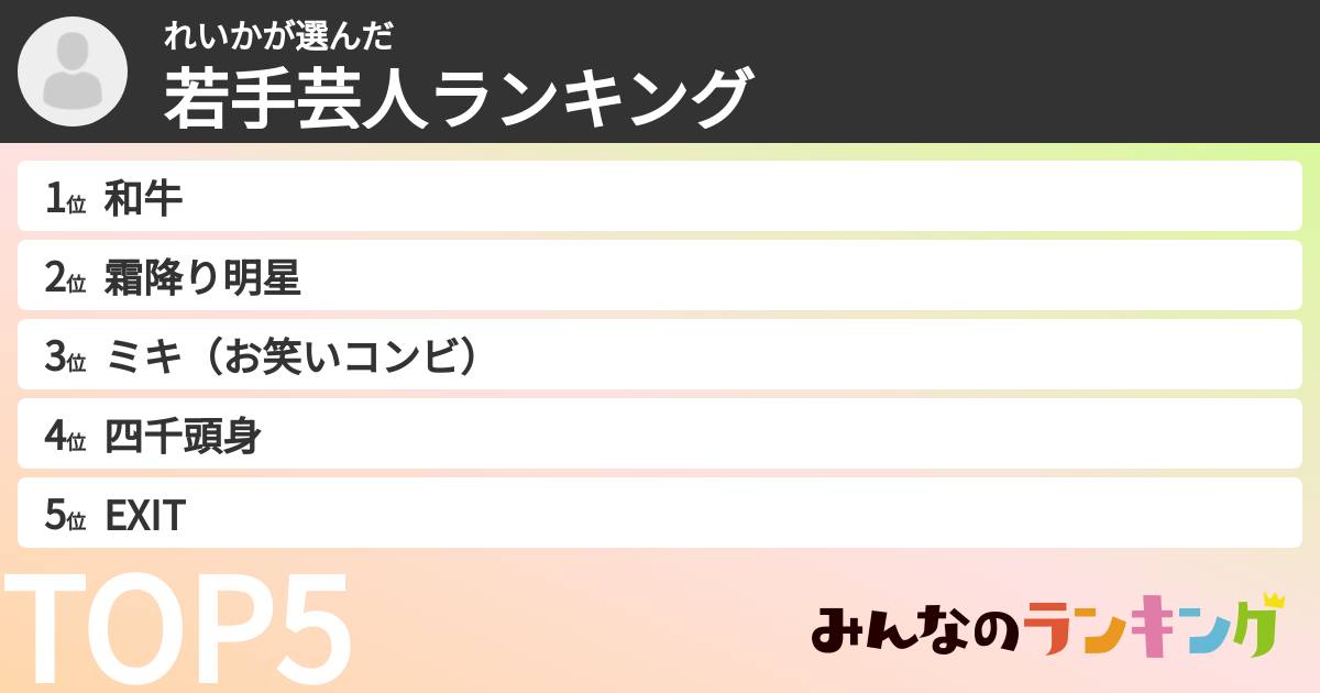 れいかさんの「若手芸人ランキング」