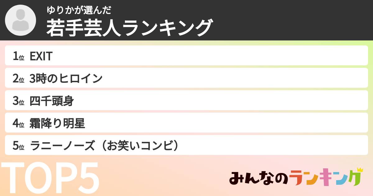 ゆりかさんの「若手芸人ランキング」