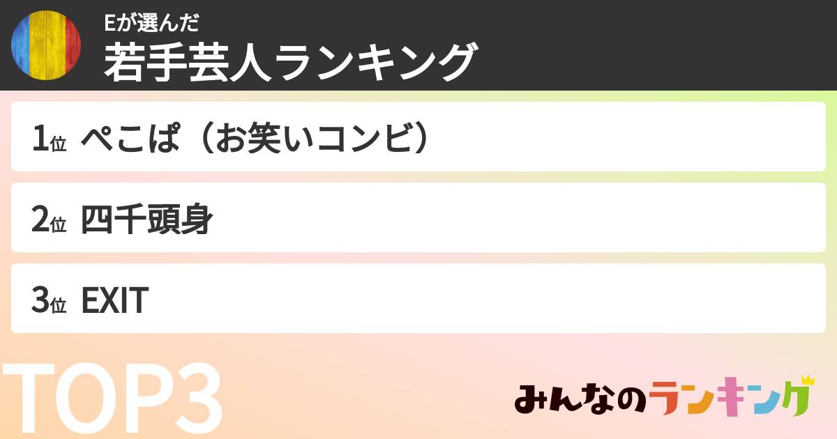 Eさんの「若手芸人ランキング」