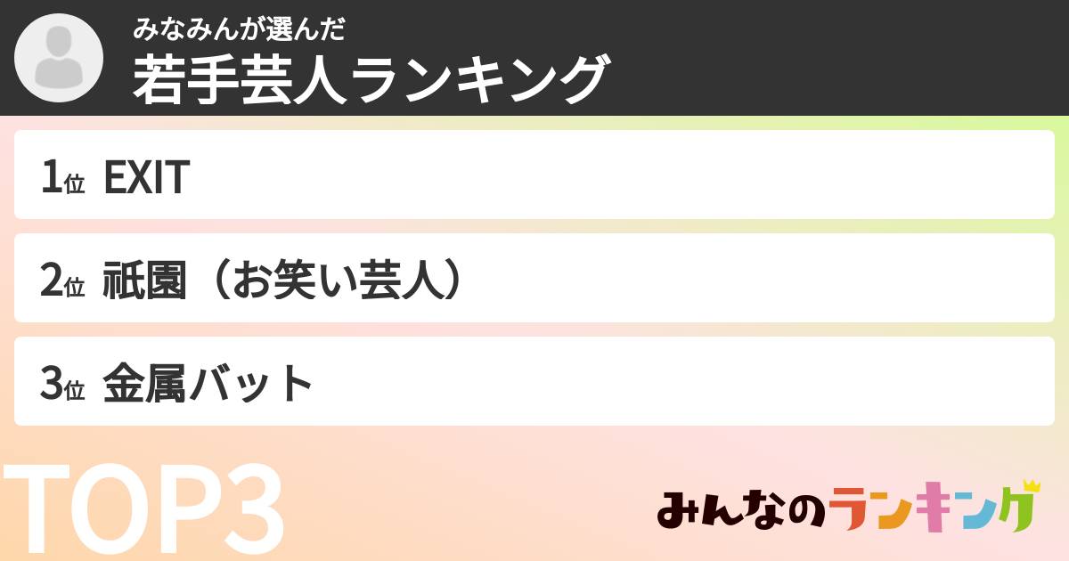 みなみんさんの「若手芸人ランキング」