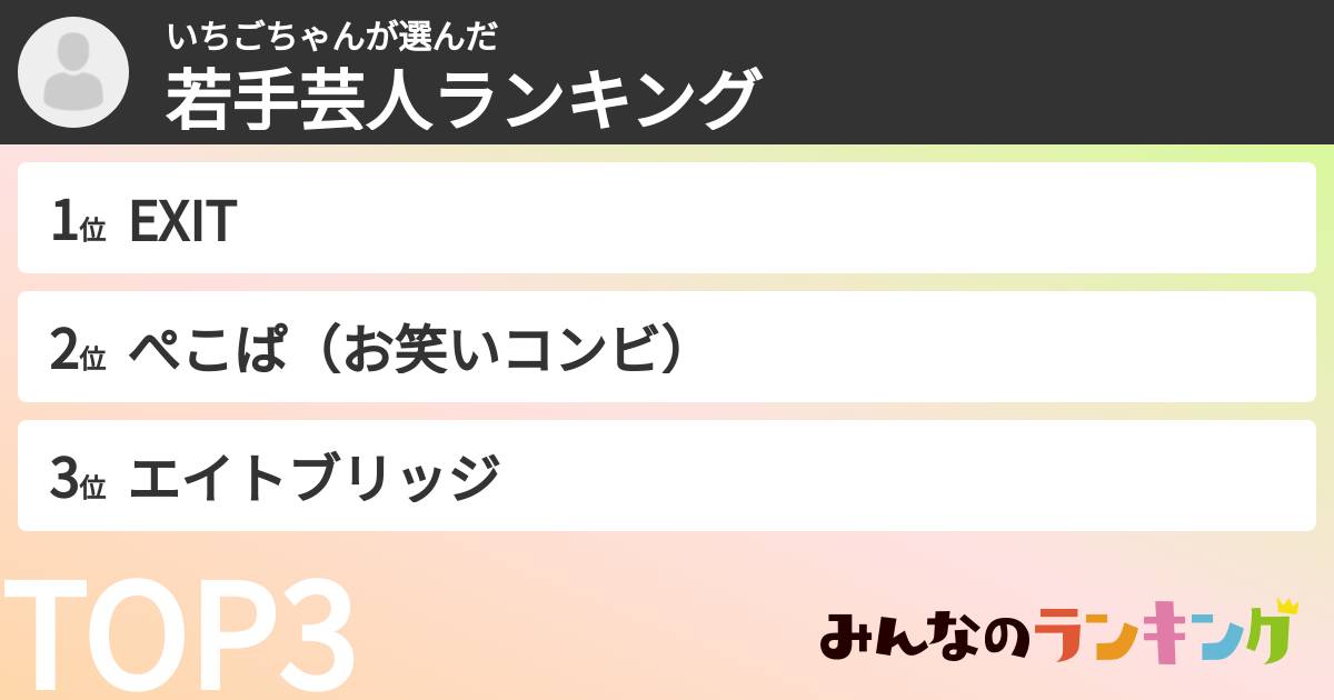 いちごちゃんさんの「若手芸人ランキング」
