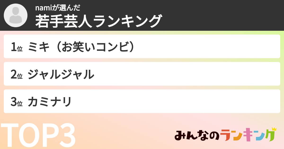 namiさんの「若手芸人ランキング」