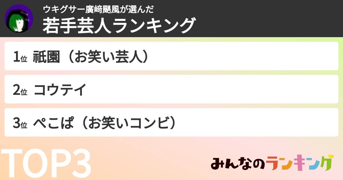 ウキグサー廣﨑颶風さんの「若手芸人ランキング」