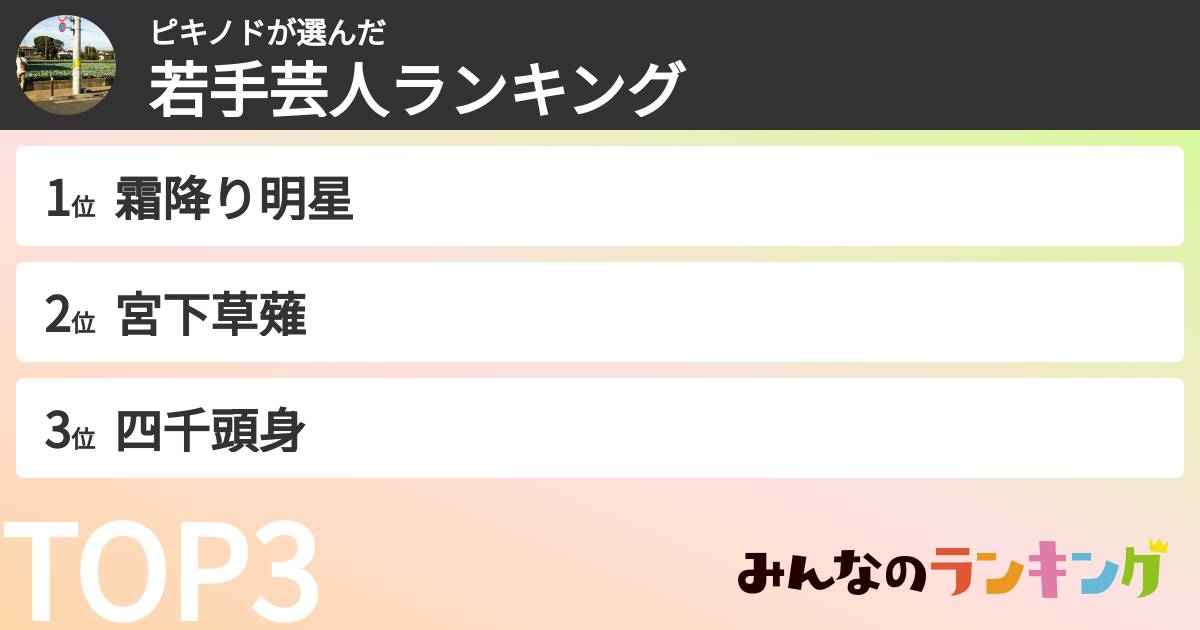ピキノドさんの「若手芸人ランキング」