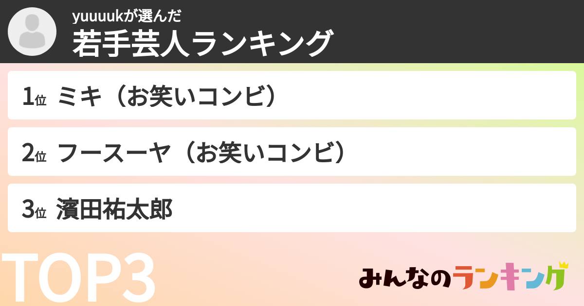 yuuuukさんの「若手芸人ランキング」
