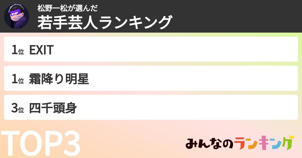 松野一松さんの「若手芸人ランキング」
